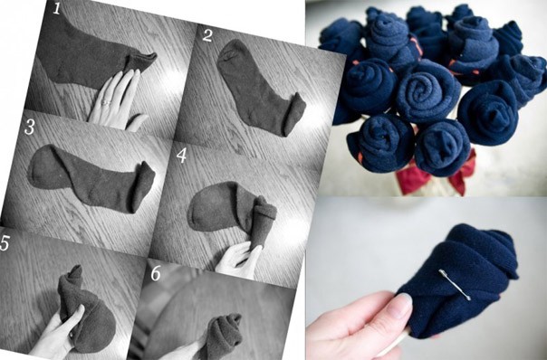 Bukiet DIY ze skarpetek Bukiet ze skarpetek zrobiony własnoręcznie, idealny pomysł na prezent DIY