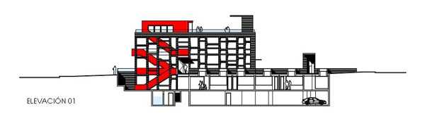 Miele Santiago: Czerwony Akcent Galeria designu Miele Santiago z czerwoną ścianą i szklaną fasadą w nowoczesnym stylu