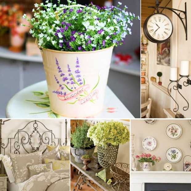Prowansalskie kwiaty w wiaderku Dekoracja pokoju dziecięcego: biało-fioletowe kwiaty w metalowym wiaderku w stylu prowansalskim