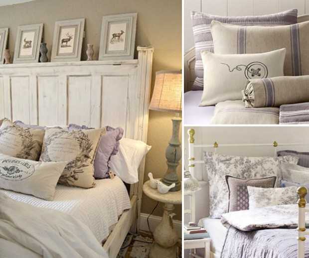 Łóżko Prowansja dla dziecka Drewniane łóżko z biało-fioletową pościelą w pokoju dziecięcym w stylu prowansalskim