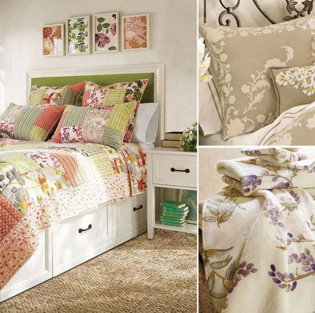 Pościel Prowansja w detalu Delikatna pościel w stylu prowansalskim w pastelowych odcieniach zdobi łóżko w pokoju dziecka