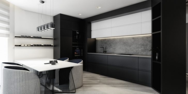 MDF: Nowoczesność i Styl Kuchnia z materiałów MDF: nowoczesne meble w czerni i bieli, inspiracje na 2026.