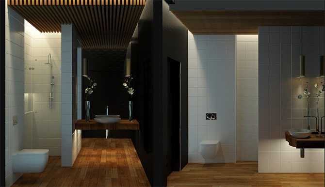 Łazienka z kominkiem Nowoczesna łazienka w domu: minimalistyczny design, naturalne materiały i marmurowy kominek