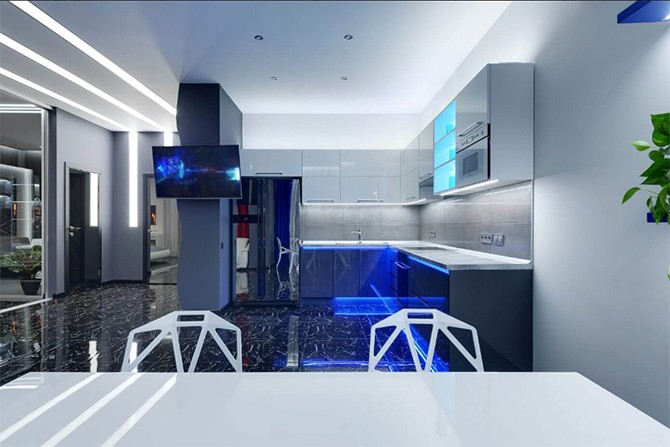 Nowoczesna kuchnia Kuchnia w mieszkaniu 75 m2 z nowoczesnymi materiałami z 2026 roku