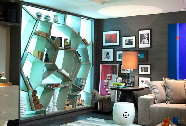 Półki plaster miodu Geometryczne, drewniane półki w kształcie plastra miodu z oświetleniem LED DIY.