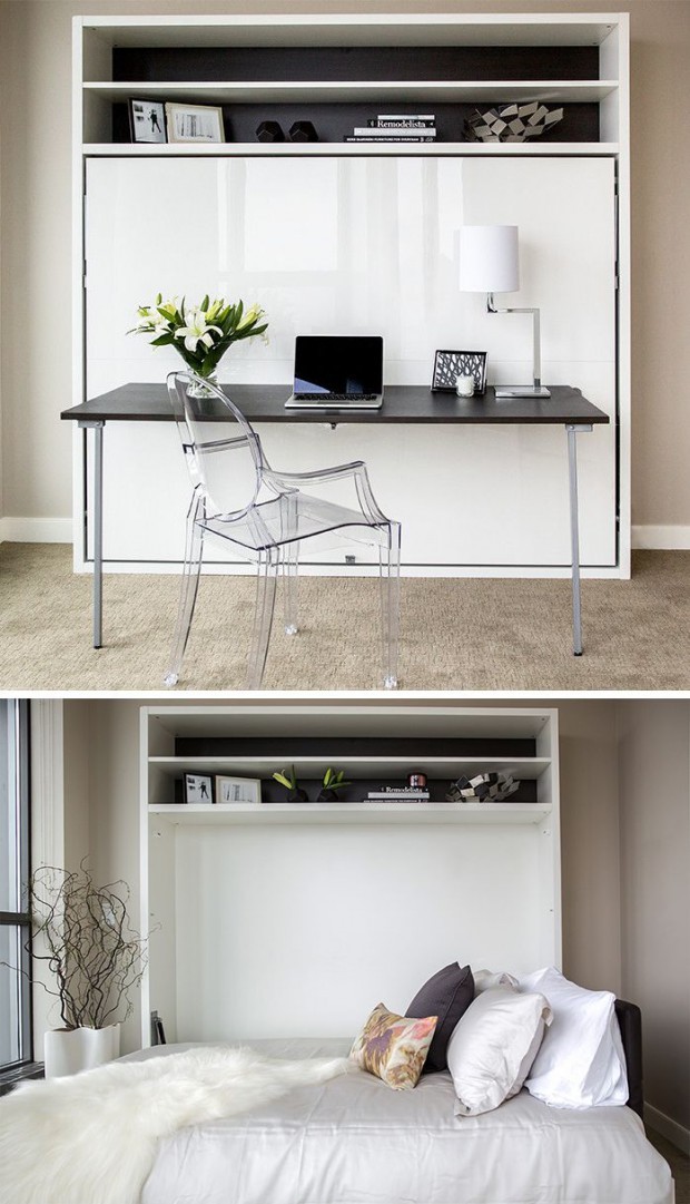 Biurko w szafie Funkcjonalny design: szafa z łóżkiem i biurkiem w małym mieszkaniu 2026.