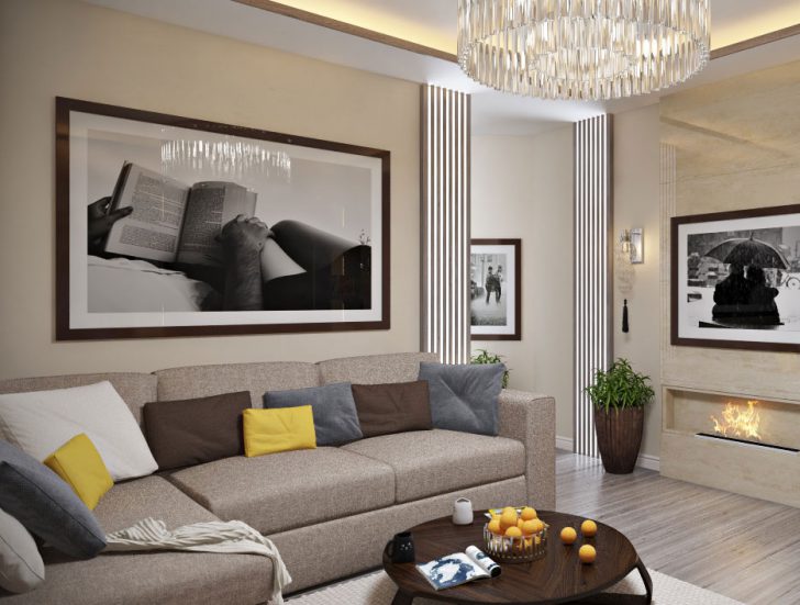 Optyczne triki w salonie Jasne, pionowe panele na ścianach optycznie powiększają wysokość salonu.