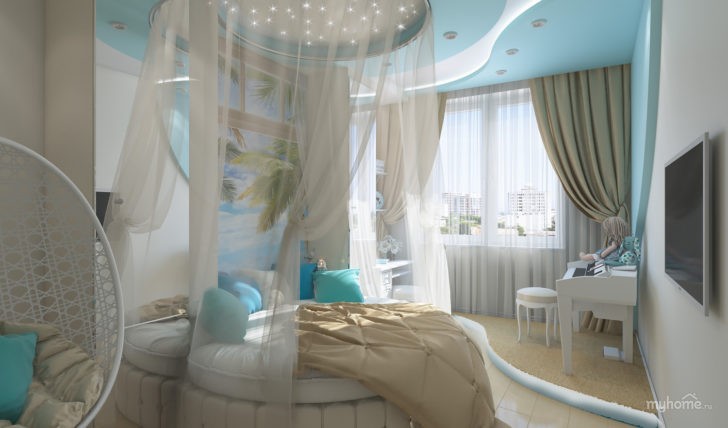 Baldachim dla dziewczyny Baldachim z białym tiulem w pokoju dziewczyny – aranżacje pokoju młodzieżowego