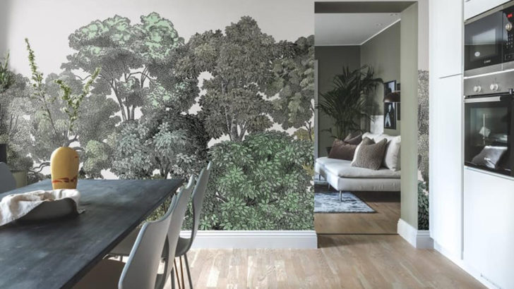 Tapety z włókniny w kuchni Kuchnia z tapetą z włókniny w stonowanych kolorach, łatwa w czyszczeniu i trwała.