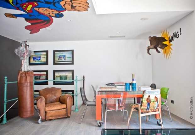 Kolorowe Połączenia Pop-art Projektowanie wnętrz: nietypowe połączenia kolorów w pop-artowym mieszkaniu.