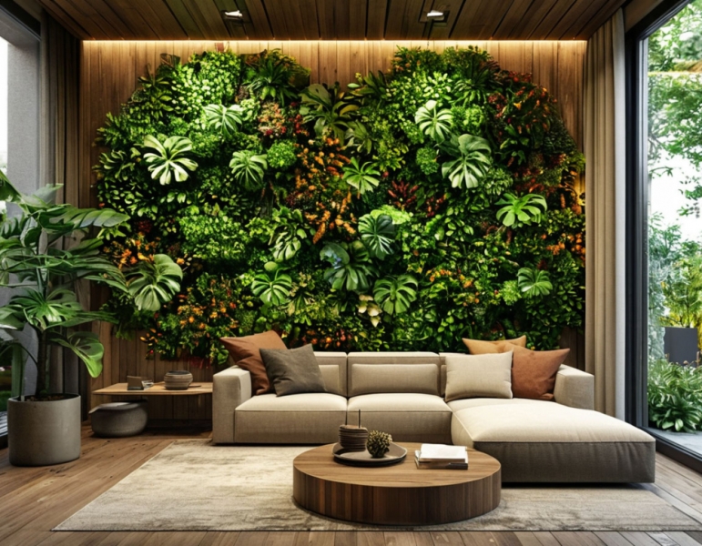 Fitopanel na ścianie Stylowe fitopanel w dowolnym kształcie jako akcent na ścianie. Ogród wertykalny 2026.